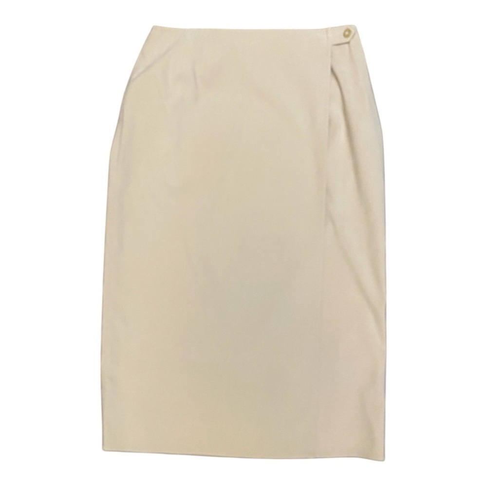 Talbots Vintage Womens Tan Midi Wrap Skirt Size 14P 90s Y2K Romantic Style